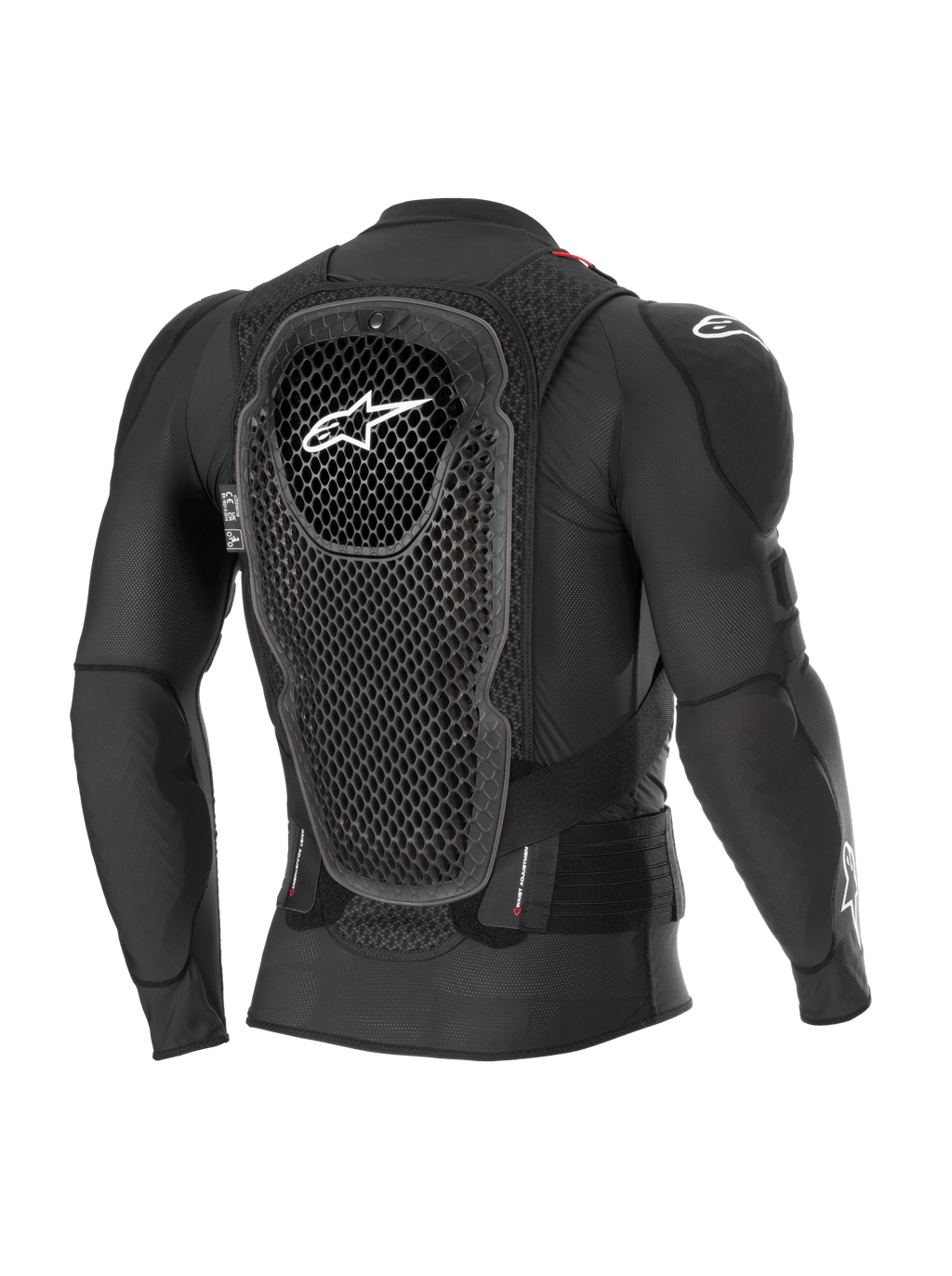 Alpinestars Bionic Pro V3 Plasma beschermjas, zwart, achteraanzicht met focus op de Cell Technology rugbeschermer, ademend mesh chassis en geïntegreerde schouderbescherming, motorcross bodyprotectie