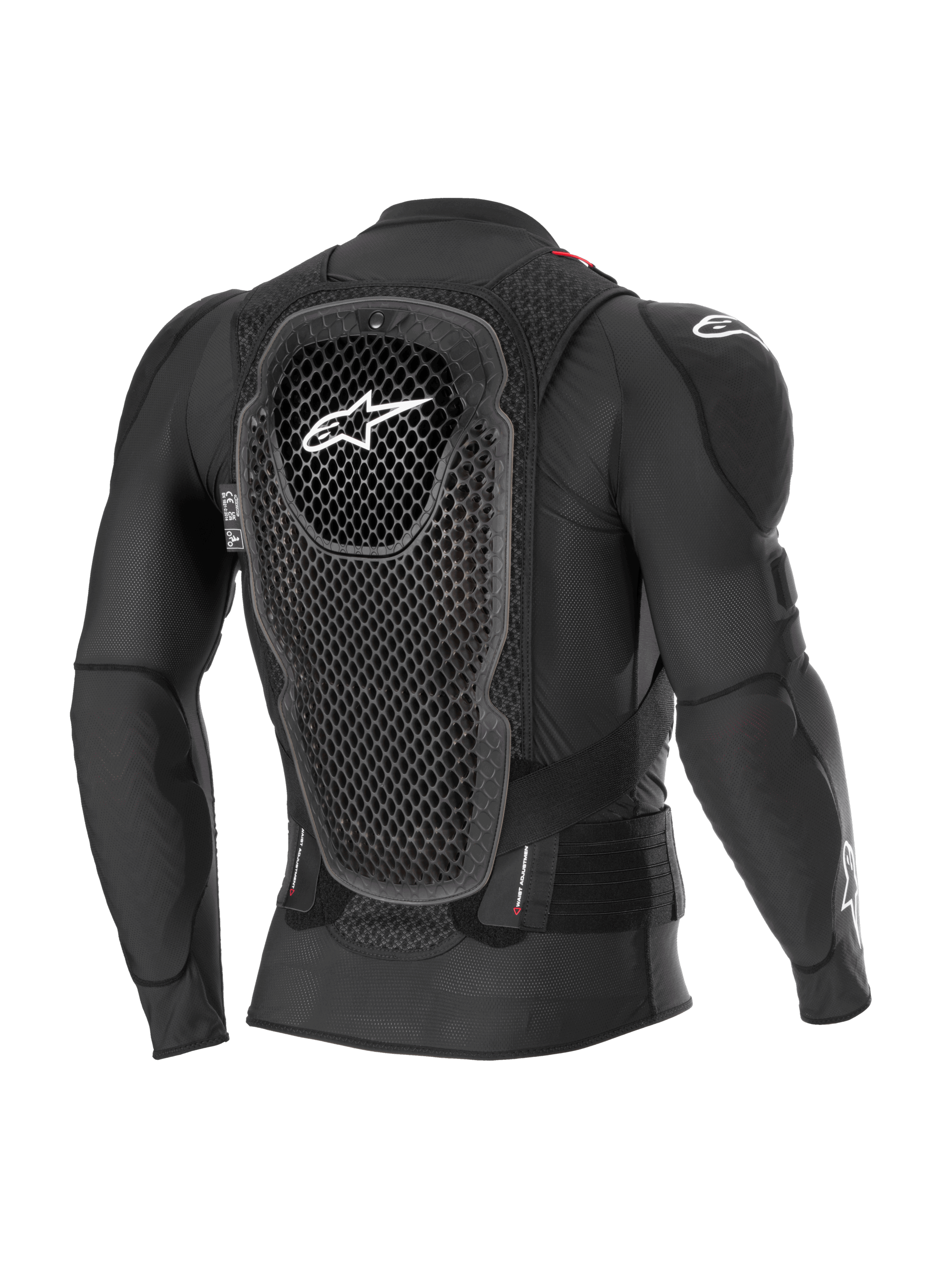 Alpinestars Bionic Pro V3 Plasma beschermjas, zwart, achteraanzicht met focus op de Cell Technology rugbeschermer, ademend mesh chassis en geïntegreerde schouderbescherming, motorcross bodyprotectie