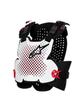 Alpinestars A-4 Plasma borstbeschermer, motorbescherming, wit met zwarte en rode accenten, geventileerd hardshell ontwerp, verstelbare zijriemen, lichtgewicht off-road bescherming