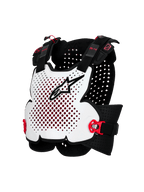 Alpinestars A-4 Plasma borstbeschermer, motorbescherming, wit met zwarte en rode accenten, geventileerd hardshell ontwerp, verstelbare zijriemen, lichtgewicht off-road bescherming