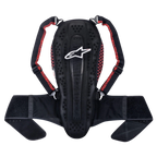 Alpinestars Nucleon KR-2 rugbeschermer, Black Smoke Red, voorzien van een gearticuleerd wervelontwerp, verstelbare schouderbanden met rode accenten en een brede heupband, lichtgewicht rugbescherming voor motorrijders
