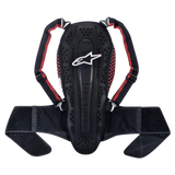 Alpinestars Nucleon KR-2 rugbeschermer, Black Smoke Red, voorzien van een gearticuleerd wervelontwerp, verstelbare schouderbanden met rode accenten en een brede heupband, lichtgewicht rugbescherming voor motorrijders