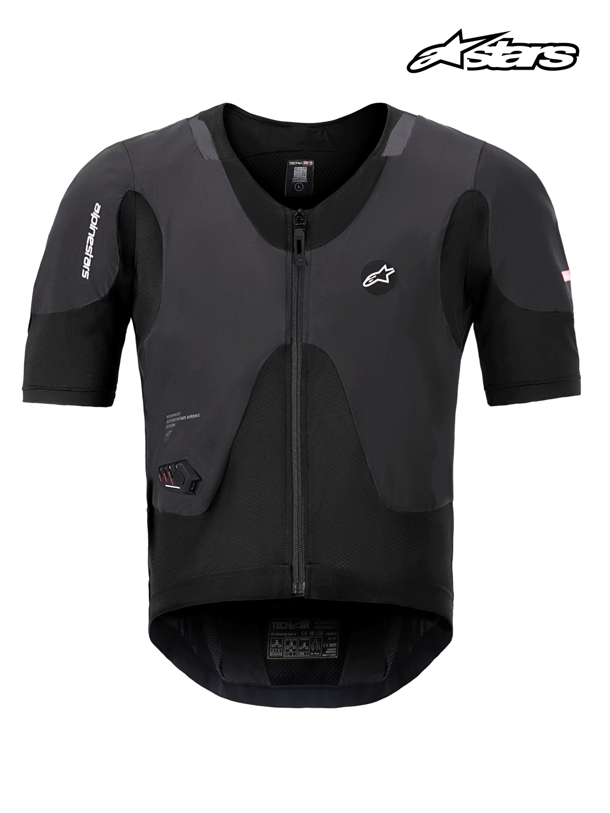 Alpinestars Tech-Air® 5 Plasma Systeem, motorairbag onderbroek of onderjas, zwart, CE-gecertificeerde bescherming voor het bovenlichaam met ademend monolaags stretch-mesh en geïntegreerde Nucleon PLASMA rugbeschermer, vooraanzicht
