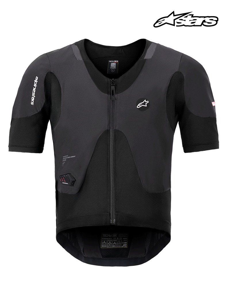 Alpinestars Tech-Air® 5 Plasma Systeem, motorairbag onderbroek of onderjas, zwart, CE-gecertificeerde bescherming voor het bovenlichaam met ademend monolaags stretch-mesh en geïntegreerde Nucleon PLASMA rugbeschermer, vooraanzicht