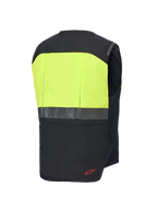 Alpinestars Tech-Air® 3 V2 Systeem, motorairbagvest, achteraanzicht, zwart en fluogeel, voorzien van een goed zichtbaar geel bovenpaneel op de rug met reflecterende horizontale strip en rood logodetail