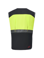 Alpinestars Tech-Air® 3 V2 Systeem, motor airbagvest, zwart en fluogeel, achteraanzicht met een opvallend geel bovengedeelte en reflecterende horizontale strip, slanke en lichtgewicht beschermende kleding voor toertochten en woon-werkverkeer