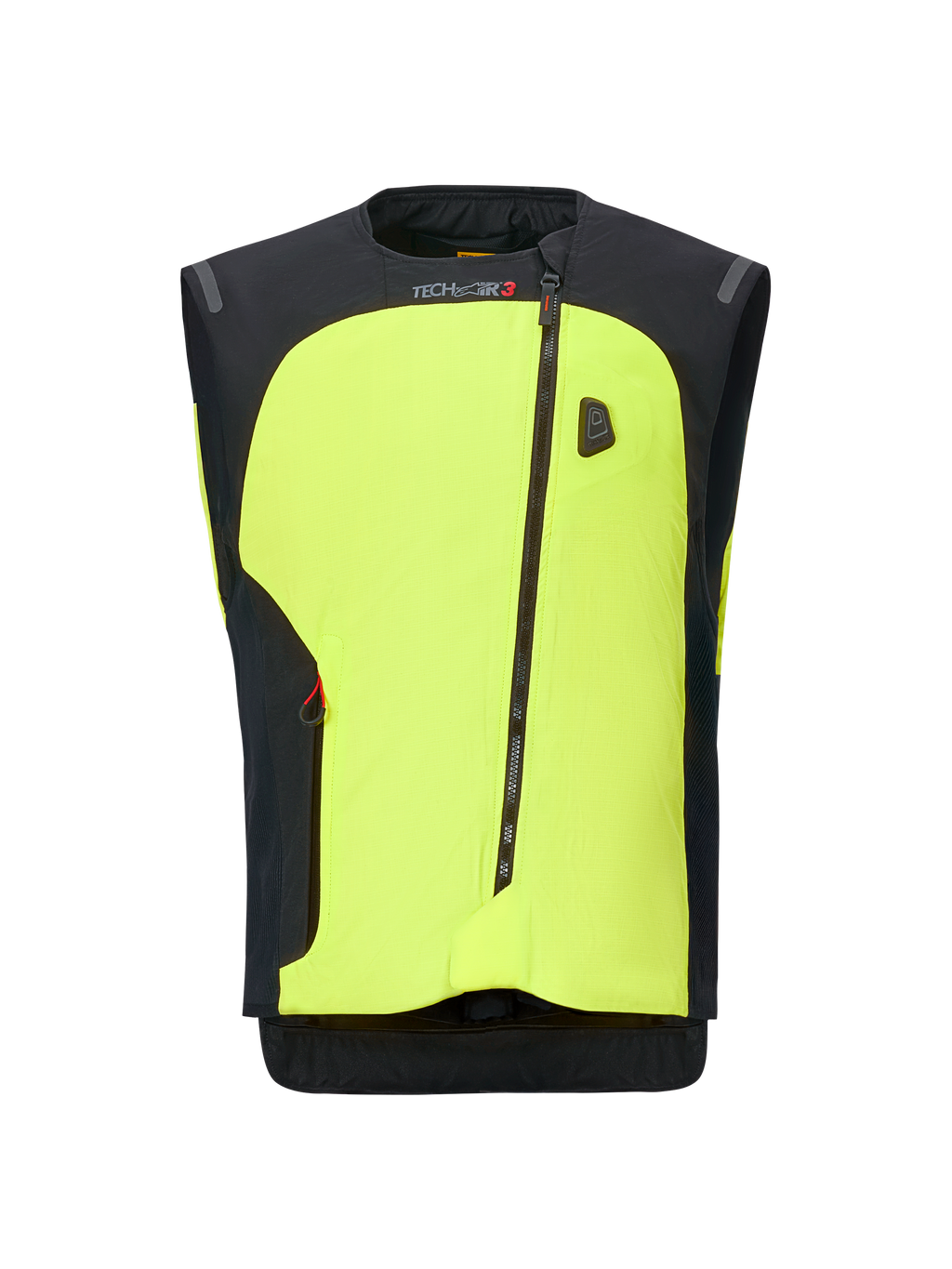 Alpinestars Tech-Air 3 V2 Systeem, motorfiets airbagvest, neongeel en zwart, voorzien van een diagonale ritssluiting, autonoom elektronisch beschermingssysteem en een strakke moderne constructie voor gebruik op de weg