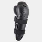 Alpinestars Youth Bionic Action kniebeschermer, zwart, enkele beschermer met dubbele elastische banden, ergonomische asymmetrische kunststof schaal met logo in reliëf, beschermende motorcross- en off-roaduitrusting voor jonge rijders