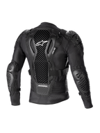 Alpinestars Bionic Action V2 beschermingsjack, achteraanzicht, zwart, voorzien van geperforeerde Cell Technology-rugbeschermer met wit logo, mesh-constructie met geïntegreerde schouder- en elleboogbescherming, ontworpen voor motorcross- en off-road-bescherming