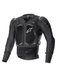 Alpinestars Bionic Action V2 Protection Jacket, zwart, voorzien van Cell Technology borst- en elleboogbeschermers met honingraatpatroon, ademende mesh-constructie, wit Alpinestars-logo op de borst, off-road motorbescherming