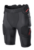 Alpinestars Bionic Pro Protection Shorts, beschermende motorcross short, zwart met rood, voorzien van gewatteerde heup- en dijbescherming, ademende mesh-mouw, elastische tailleband met rood ASTARS-logo, technisch ontwerp voor off-road impactbescherming