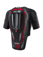 Alpinestars Tech-Air® 7X Systeem, motor airbagvest, achteraanzicht met de geïntegreerde rugprotector met honingraatstructuur, zwart mesh-materiaal met rode accenten, ergonomische veiligheidsuitrusting voor wegrace en circuitdagen