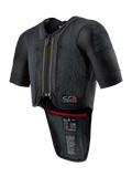 Alpinestars Tech-Air 7X System, motorairbagvest, zwart, voorzien van een ritssluiting aan de voorzijde, geventileerd mesh-chassis met gestippelde textuur, korte mouwen, verlengde rugprotector, rode binnenafwerking en Tech-Air 7X-logo op de borst, ontworpen voor wegracen en circuitprestaties
