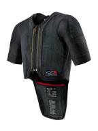 Alpinestars Tech-Air 7X System, motorairbagvest, zwart, voorzien van een ritssluiting aan de voorzijde, geventileerd mesh-chassis met gestippelde textuur, korte mouwen, verlengde rugprotector, rode binnenafwerking en Tech-Air 7X-logo op de borst, ontworpen voor wegracen en circuitprestaties