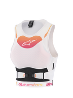 Alpinestars Stella Plasma borstbeschermer, dames motorcross-beschermvest, wit met oranje en roze verlooplogo, ademende mesh-constructie met verstelbare V-riembanden, ergonomische off-road lichaamsbescherming