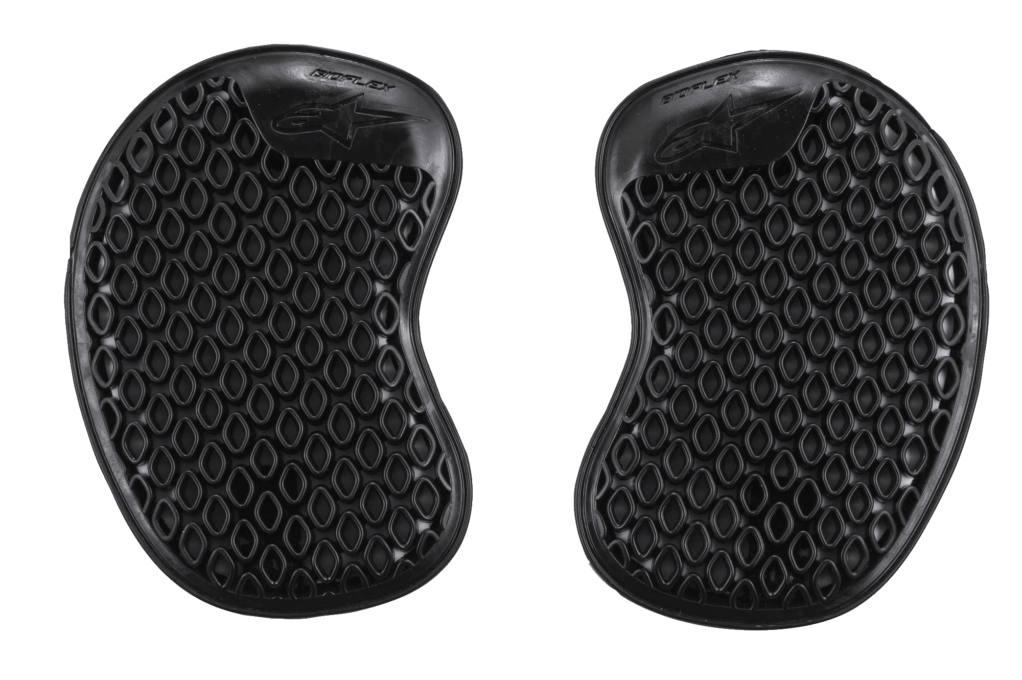 Alpinestars Bioflex heupbeschermers, zwart, paar motorheupbeschermingsinzetstukken met een geventileerde honingraatcelstructuur, slanke ergonomische vorm voor een discrete pasvorm, adaptieve impactbeschermingspads