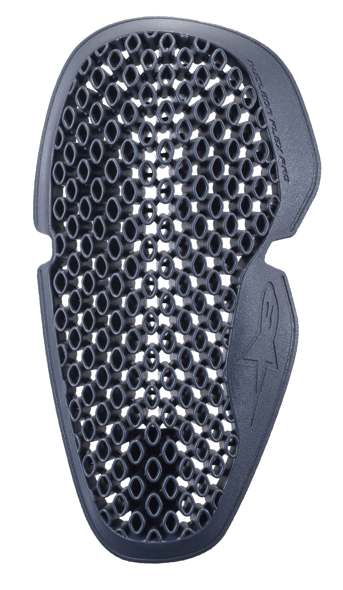 Alpinestars Nucleon Flex Pro elleboogbeschermer, antracietgrijs, honingraat ventilatiepatroon, ergonomisch gevormd met logo in reliëf, flexibele impactbescherming voor motoruitrusting