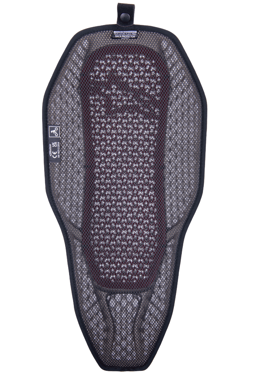 Alpinestars Nucleon Flex Proi Volledige Rugbeschermer Inzetstuk, motorrugbeschermer, Transparent Smoke Red, grijze 3D mesh voering met zichtbare rode kern, zeer geventileerd hybride ontwerp met een drukknoop voor jasintegratie