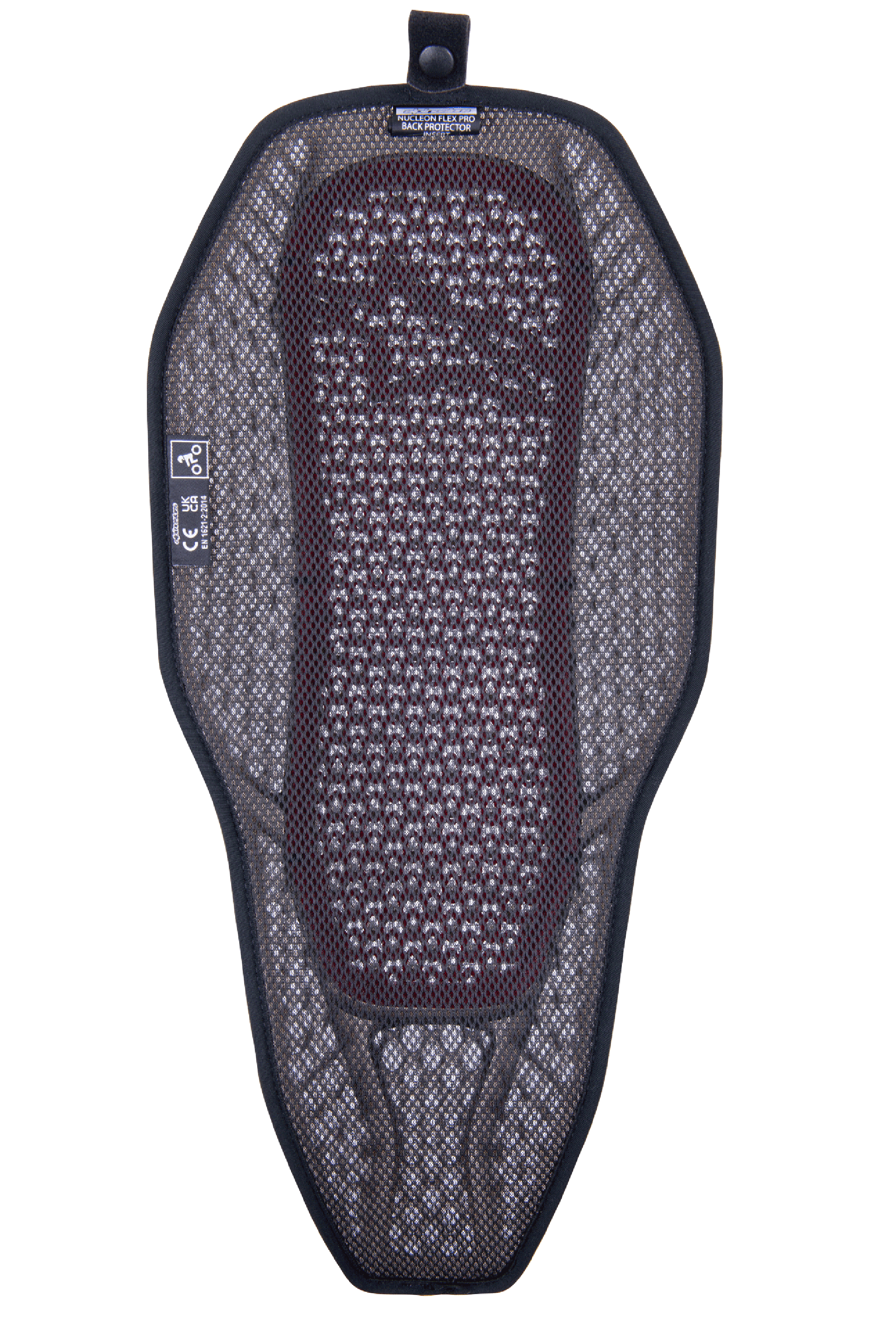 Alpinestars Nucleon Flex Proi Volledige Rugbeschermer Inzetstuk, motorrugbeschermer, Transparent Smoke Red, grijze 3D mesh voering met zichtbare rode kern, zeer geventileerd hybride ontwerp met een drukknoop voor jasintegratie
