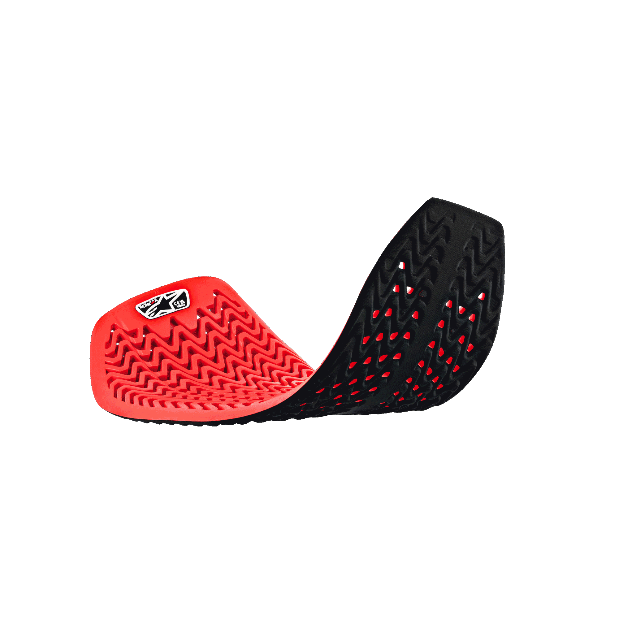 Alpinestars Nucleon Plasma volledige rugprotector insert, rood en zwart, flexibele gebogen positie met cellulair geperforeerd ontwerp, golvende schokabsorberende structuur, ademende motorbescherming