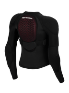 Alpinestars Bionic Plasma LT Jeugd Beschermjas, achteraanzicht, zwart mesh met rode Nucleon PLASMA rugbeschermer, geïntegreerde schouder- en elleboogbescherming, verstelbare band op de middenrug, motorcross bescherming voor jongeren