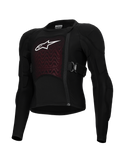 Alpinestars Bionic Plasma LT Youth Protection Jacket, jeugd motorcross beschermingsjas, zwart en rood, voorzien van gewatteerde schouders en ellebogen, asymmetrische rits aan de voorzijde, verstelbare zijriemen en getextureerd borstpaneel met wit logo