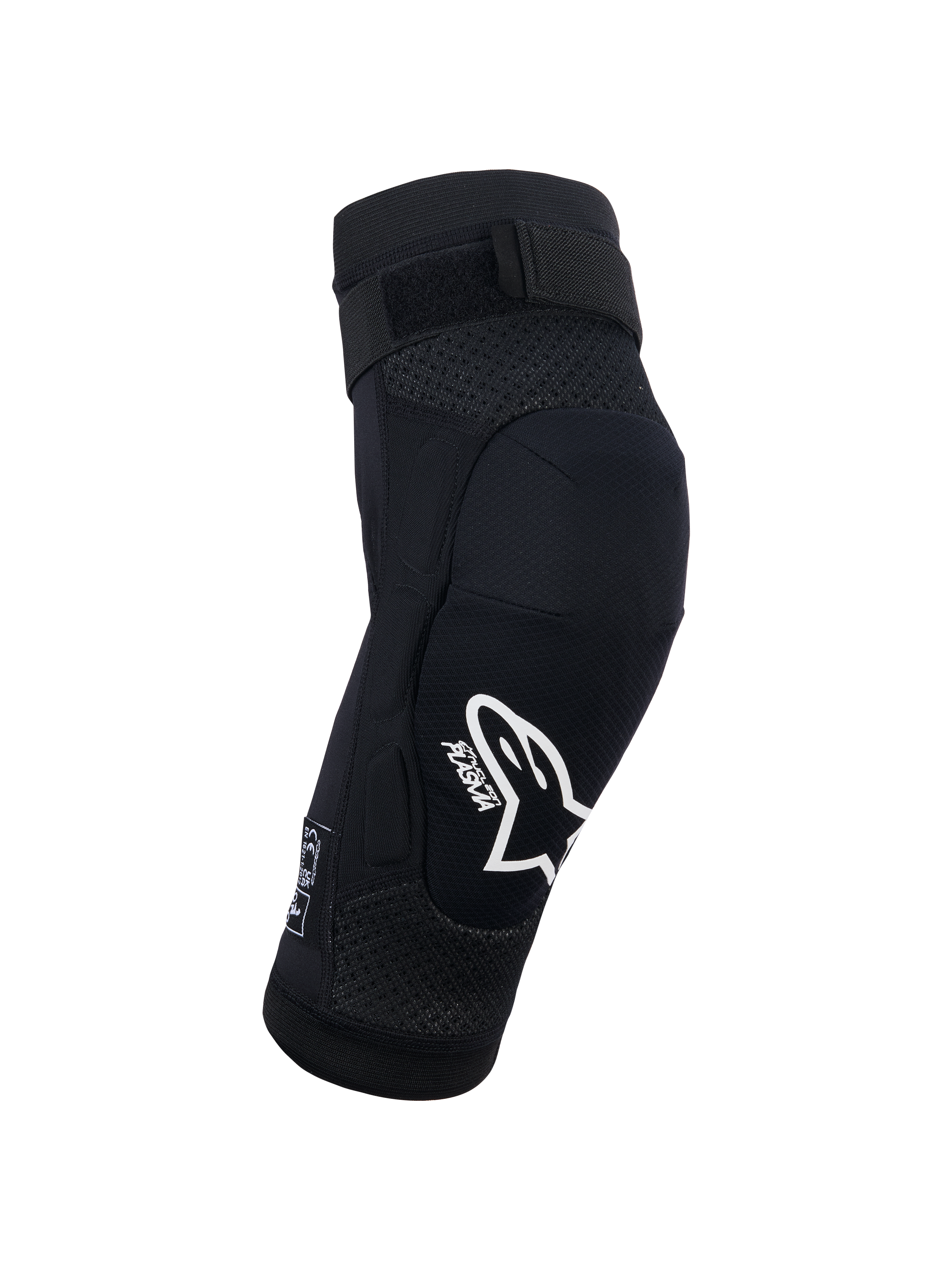 Alpinestars Bionic Plasma Youth kniebeschermer, zwart, motorcross bescherming, wit Alpinestars-logo en Plasma-branding, 3D-mesh chassis, verstelbare bovenband, ergonomisch voorgevormd ontwerp