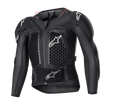 Alpinestars Youth Bionic Action V2 beschermingsjack, motorcross body armor, zwart met witte logo's en rode accenten, honingraat ventilatiepatroon op de borst en schouders, verstelbare tailleband, duurzame impactbescherming voor jonge rijders