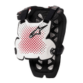 Alpinestars A-1 Pro borstbeschermer, motorcross body armor, wit, zwart en rood, voorzien van geperforeerde ventilatie met een rood interieur, zwart sterlogo, verstelbare zwarte banden, lichtgewicht beschermende vulling voor off-road racen