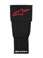 Alpinestars Rk-S Knee Brace Sleeve, technische motorcross base layer, zwart met rood Alpinestars-logo en witte branding, rekbare dubbellaagse stof voor ondersteuning onder de kniebrace