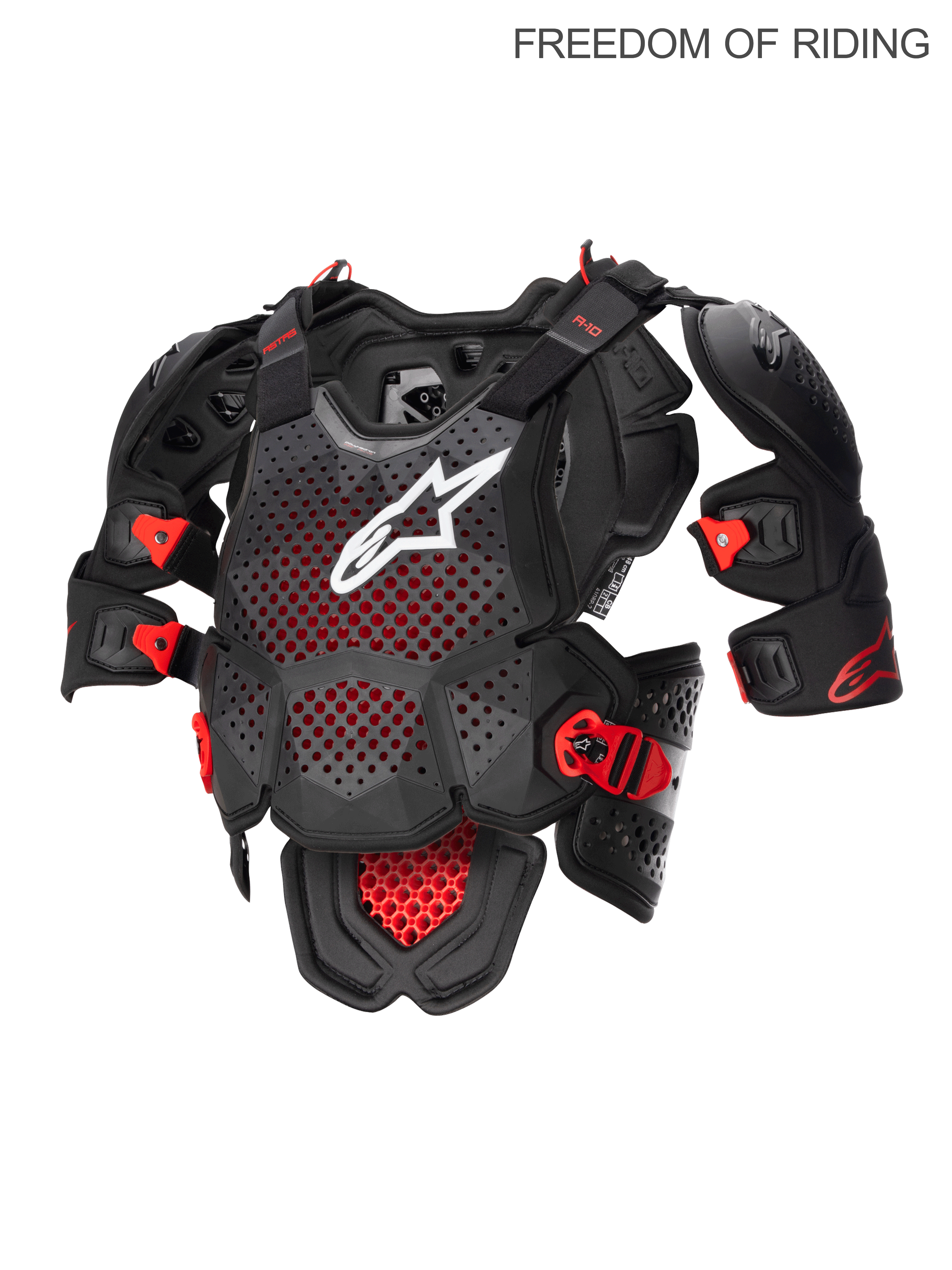 Alpinestars A-10 V2 Volledige Borstbeschermer, motocross en off-road lichaamsbescherming voor heren, antraciet zwart en rood, CE Level 2 gecertificeerd, Polyhedron Hybrid Technology met geventileerde structuur en geïntegreerde schouderbeschermers.