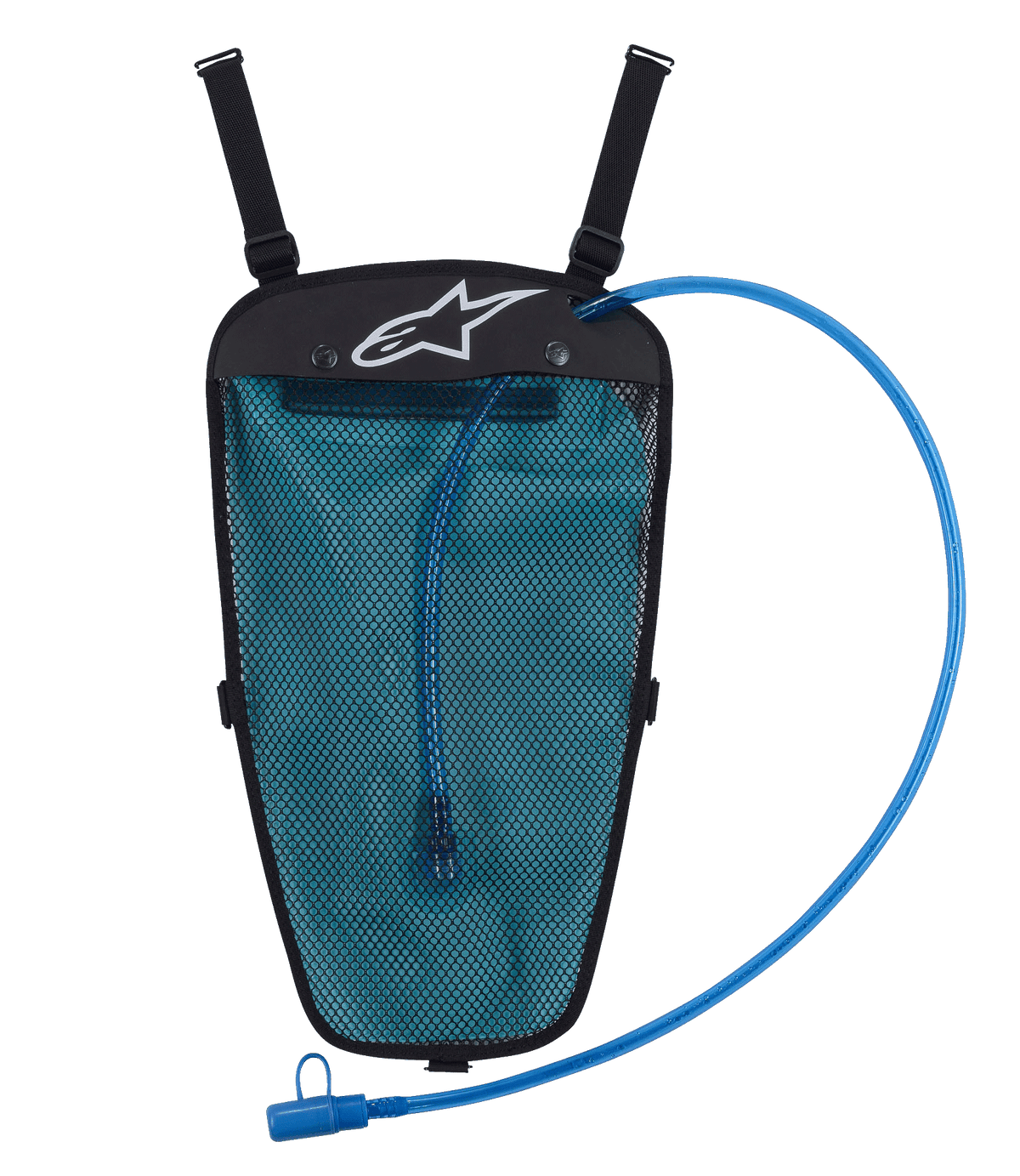 Alpinestars Hydration Pack, zwart en blauw, rugzak met waterreservoir, mesh constructie met verstelbare riemen, blauwe drinkslang met mondstuk, geschikt voor outdoor activiteiten
