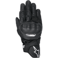 Alpinestars SP-5 handschoenen, motorracehandschoenen, zwart, geperforeerd leer met geïntegreerde polymeer knokkelbescherming, gewatteerde vingers, wit Alpinestars-logo op de manchet, sportief ontwerp met kort manchet