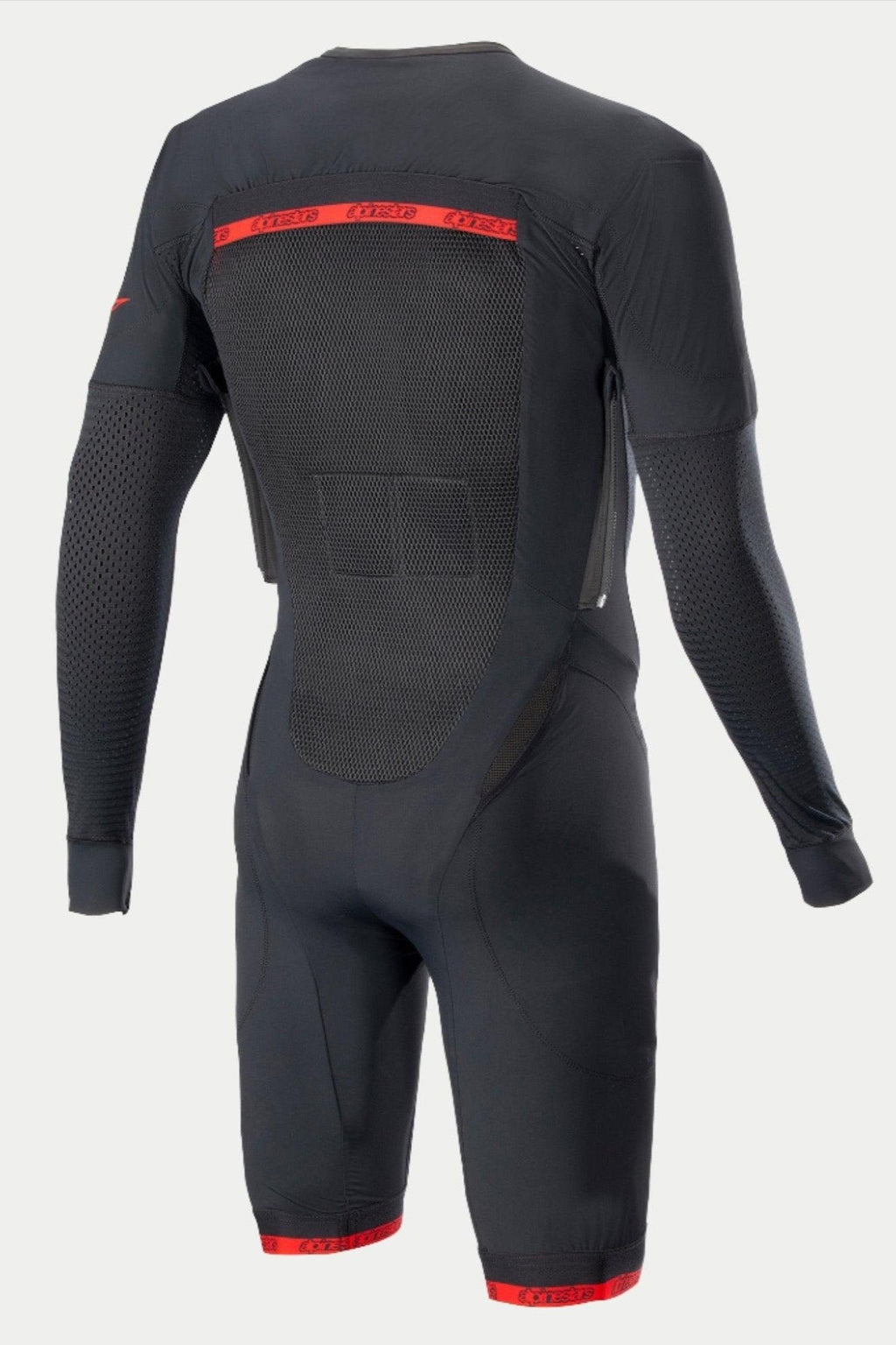Tech-Air® Systeem Tech Layer, motoronderpak voor heren, zwart en rood, achteraanzicht met strategische mesh-ventilatie voor racing, compressiepasvorm ontworpen voor het Tech-Air 10 airbagsysteem.