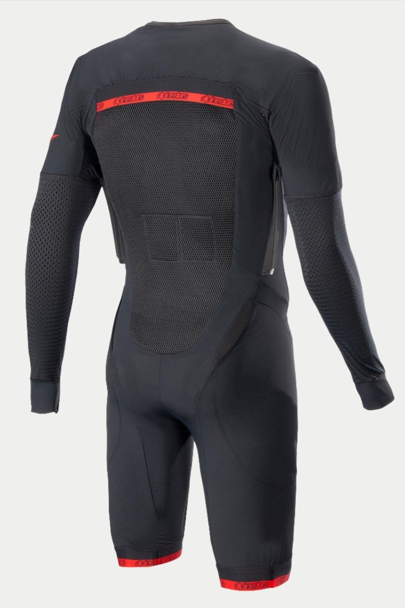 Tech-Air® Systeem Tech Layer, motoronderpak voor heren, zwart en rood, achteraanzicht met strategische mesh-ventilatie voor racing, compressiepasvorm ontworpen voor het Tech-Air 10 airbagsysteem.