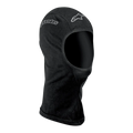 Alpinestars Open-Face bivakmuts, motorbasislaag unisex, zwart, vochtafvoerend textiel met zilveren Alpinestars-logo's, ergonomisch open ontwerp met flatlock-naden en een verlengde nek voor extra windbescherming.