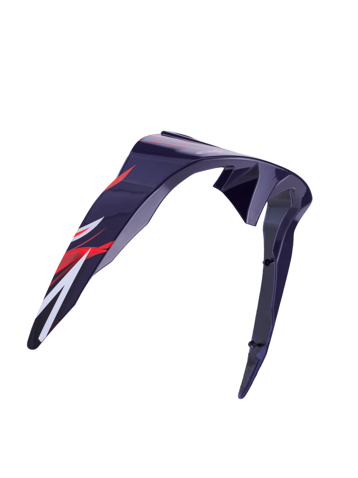 Alpinestars Supertech R10 Flyte Standaard Spoiler, helm-accessoire, paars rood glanzend, aerodynamisch gebogen ontwerp met rode en witte graphics, glanzende afwerking, officieel vervangingsonderdeel