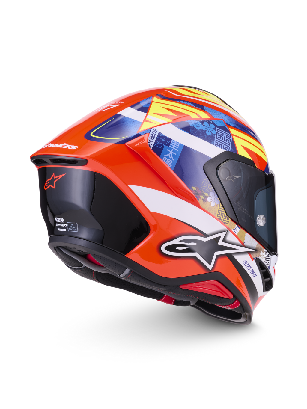 Alpinestars S-R7 Taiyo Furusato helm, integraal motorracinghelm, rood, wit, blauw en geel, CE-gecertificeerd