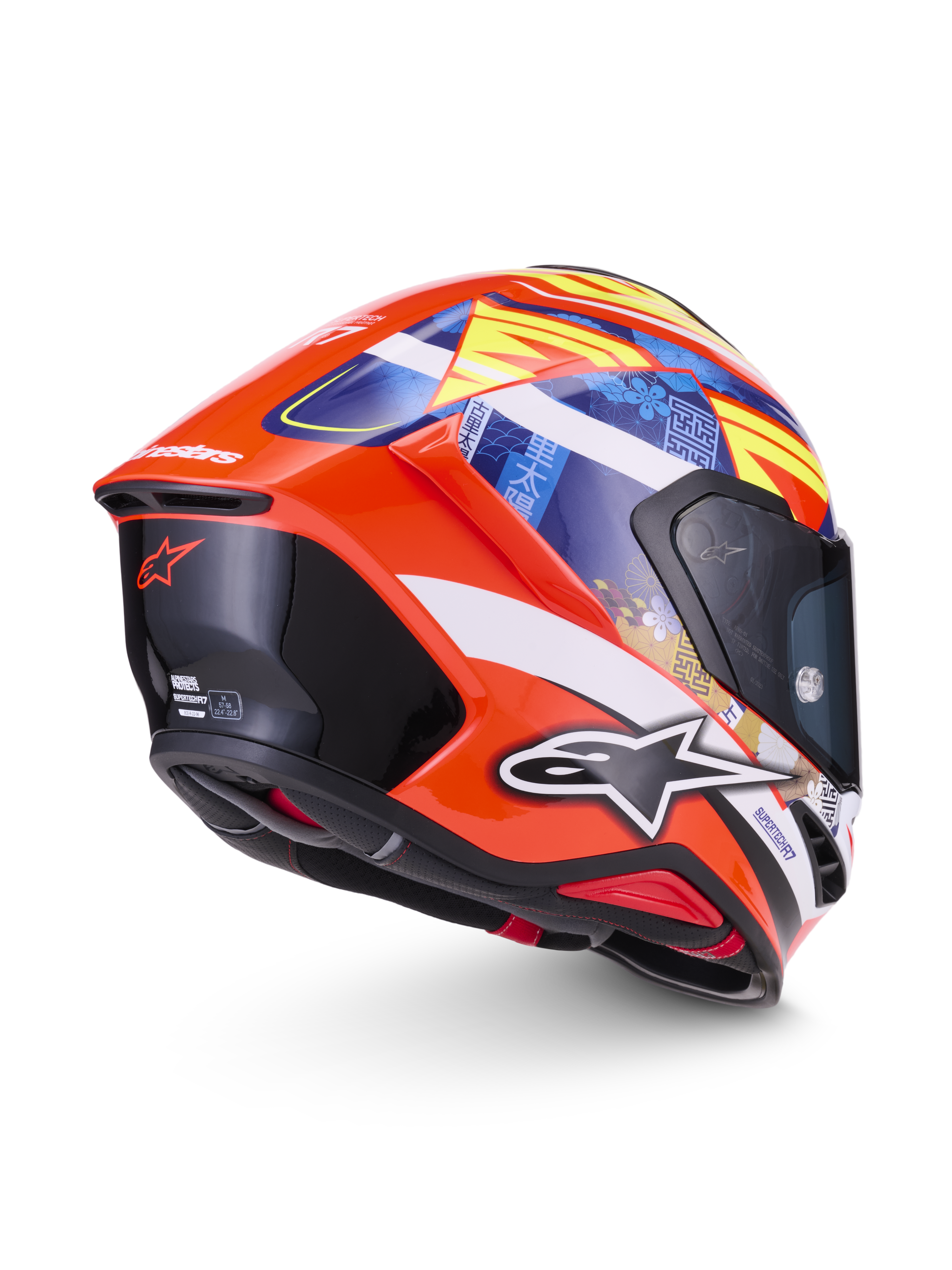 Alpinestars S-R7 Taiyo Furusato helm, integraal motorracinghelm, rood, wit, blauw en geel, CE-gecertificeerd