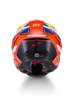 Alpinestars S-R7 Taiyo Furusato helm, integraalmotorhelm, achteraanzicht, rood, wit, blauw en geel, carbon composiet constructie