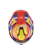 Alpinestars S-R7 Taiyo Furusato helm, ECE-gecertificeerde racehelm, rood, wit, blauw en geel glanzend, topweergave met aerodynamische spoiler en ventilatieopeningen