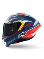 Alpinestars Supertech R10 Acosta Beperkte Oplage Helm, motorracinghelm, blauw, rood en wit, carbon composiet constructie, CE-gecertificeerd