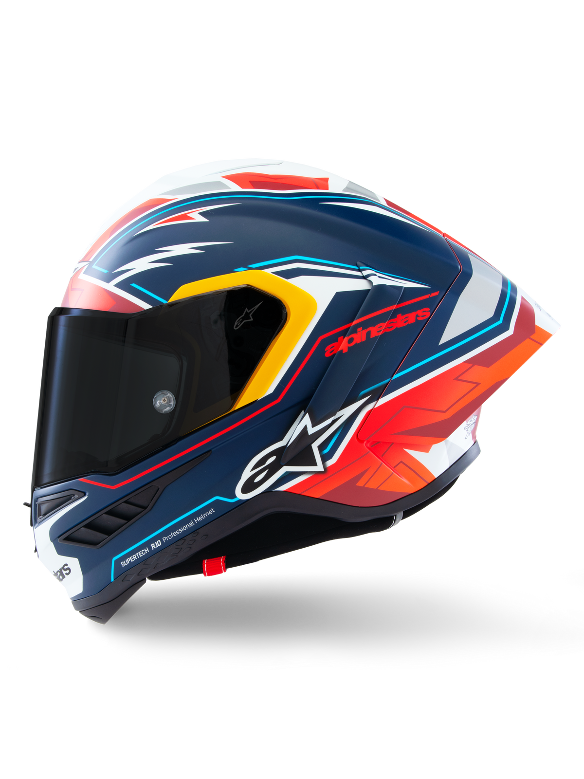 Alpinestars Supertech R10 Acosta Beperkte Oplage Helm, motorracinghelm, blauw, rood en wit, carbon composiet constructie, CE-gecertificeerd