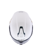 Alpinestars S-R7 Solid Helmet, White Glossy full-face motorcycle helmet, top-down view showing the aerodynamic shell, slidable top ventilation port with black accents, and signature star logo, sleek racing-inspired design for high-speed stability.
