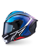 Alpinestars S-R7 Zeal helm, integraalmotorhelm, CE-gecertificeerd, glanzende afwerking in zwart, blauw, roze en wit met carbon composietconstructie en aerodynamische spoiler