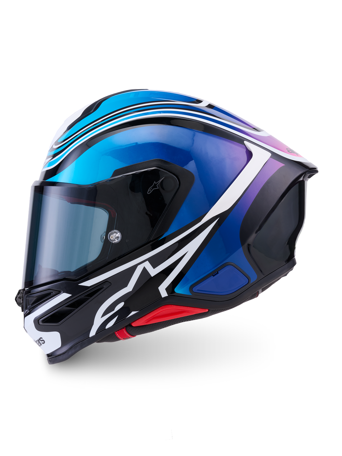 Alpinestars S-R7 Zeal helm, integraalmotorhelm, CE-gecertificeerd, glanzende afwerking in zwart, blauw, roze en wit met carbon composietconstructie en aerodynamische spoiler