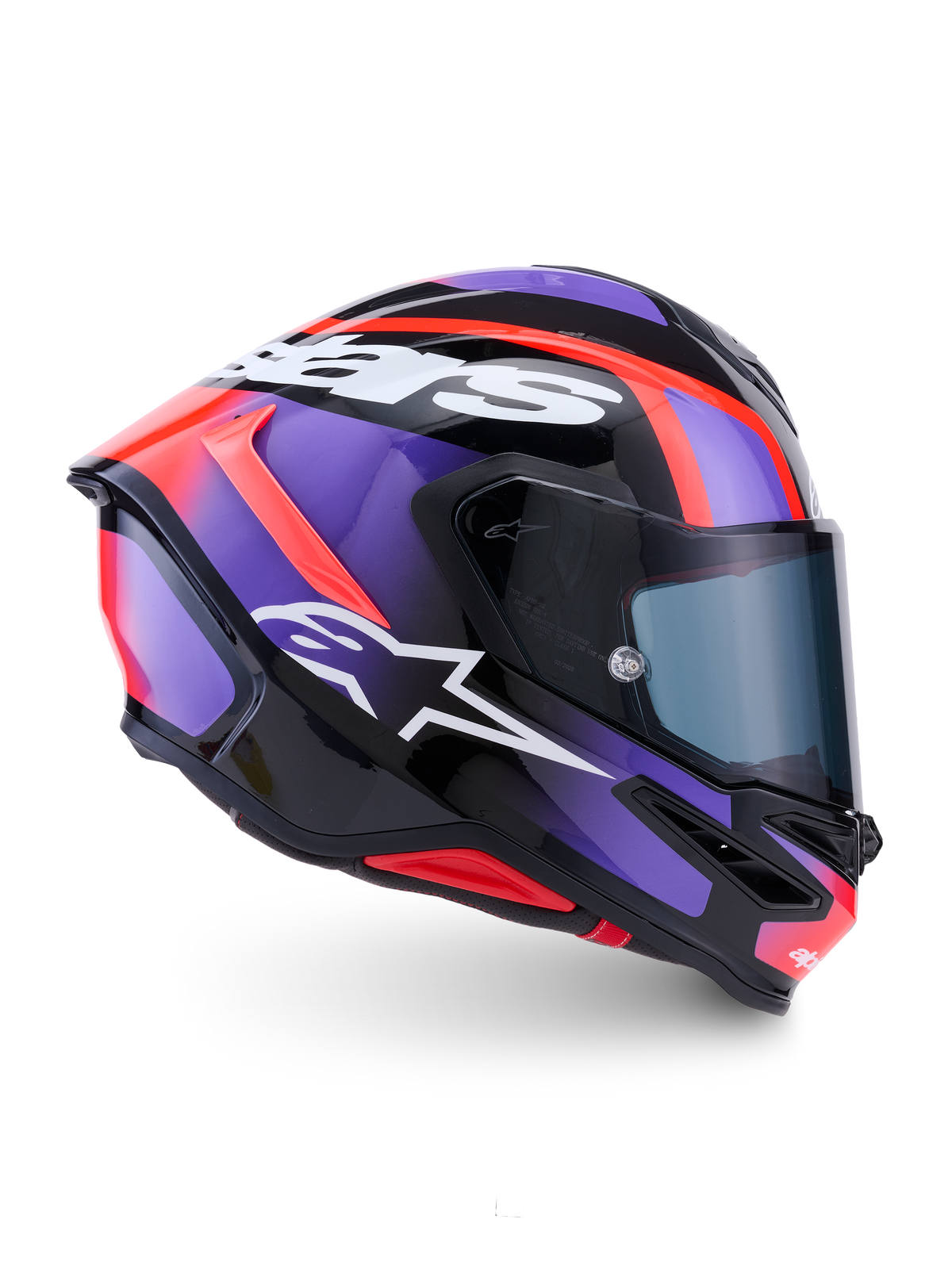 Alpinestars S-R7 Lumen helm, integraal motorracehelm, zwart, paars, rood en wit, carbon constructie, CE-gecertificeerd