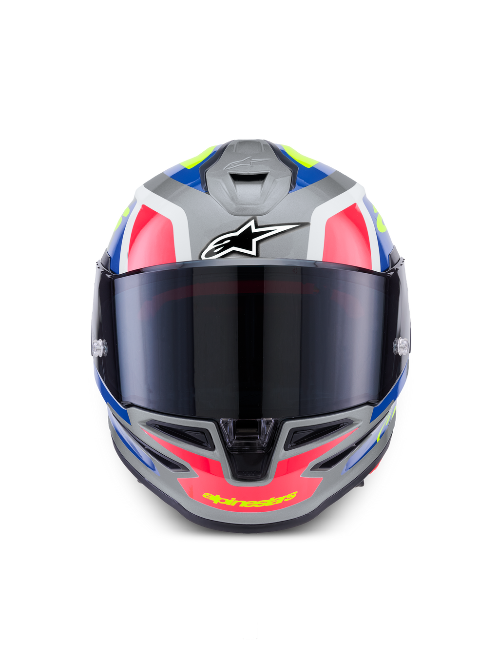 Alpinestars S-R7 Lumen helm ECE 06, integraalmotorhelm, zilver, roze en geel, aerodynamisch ontwerp met getint vizier