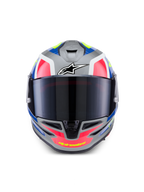 Alpinestars S-R7 Lumen helm ECE 06, integraalmotorhelm, zilver, roze en geel, aerodynamisch ontwerp met getint vizier