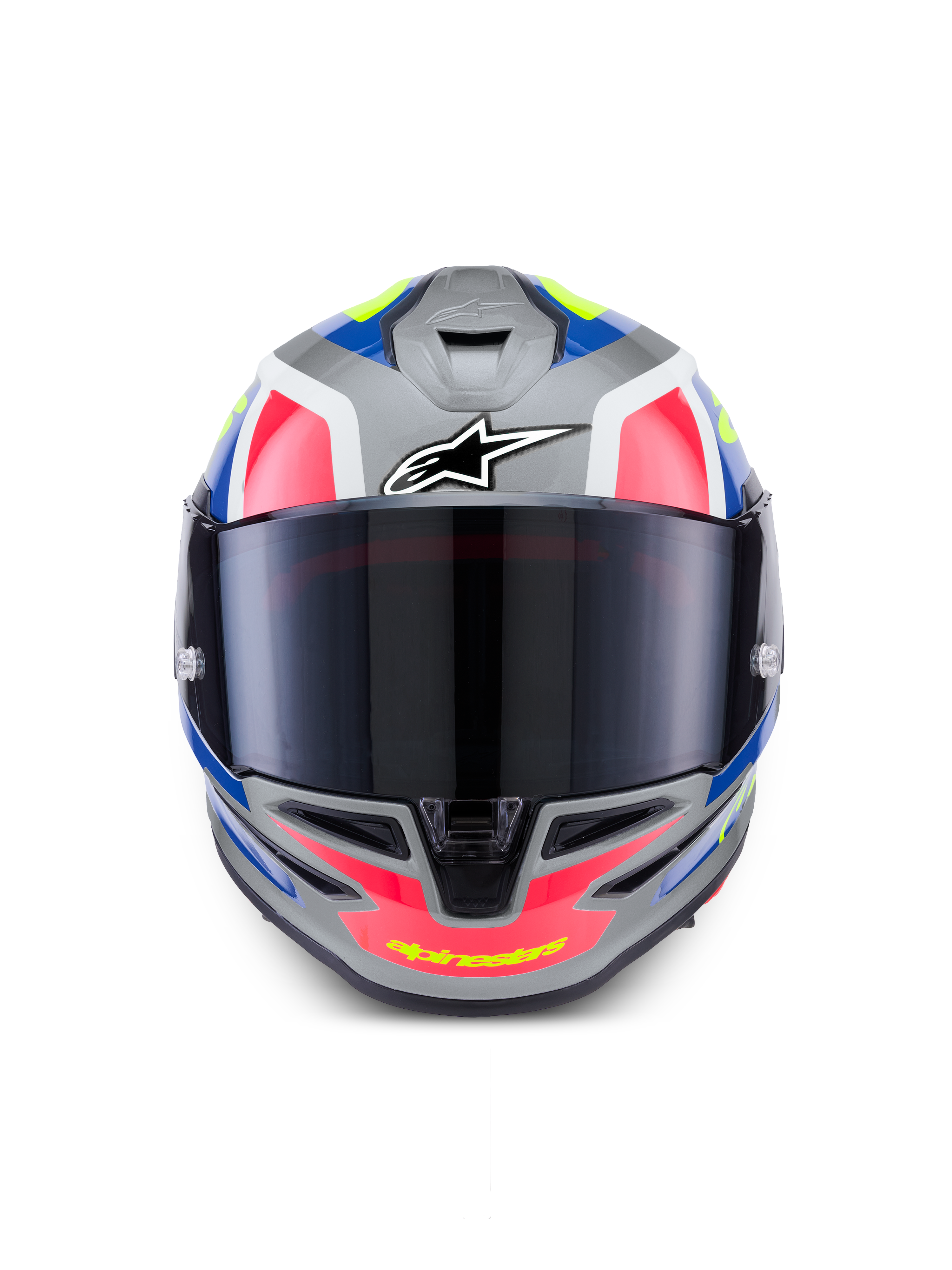 Alpinestars S-R7 Lumen helm ECE 06, integraalmotorhelm, zilver, roze en geel, aerodynamisch ontwerp met getint vizier